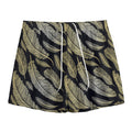 Gold And Black Feather Pattern Print Mesh Shorts