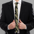 Gold And Black Feather Pattern Print Necktie