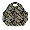 Gold And Black Feather Pattern Print Neoprene Lunch Bag