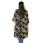 Gold And Black Feather Pattern Print Open Front Beach Cover Up