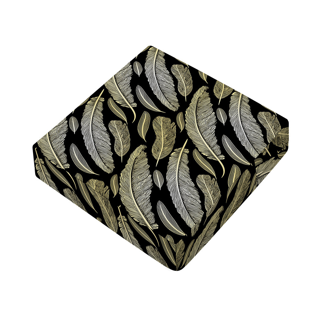 Gold And Black Feather Pattern Print Outdoor Seat Cushion Cover
