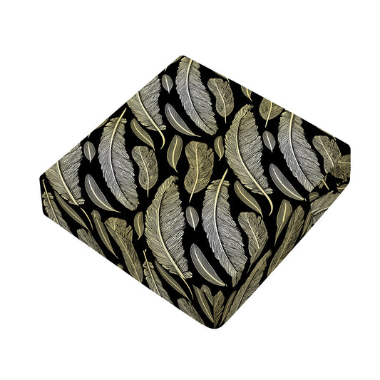 Gold And Black Feather Pattern Print Outdoor Seat Cushion Cover