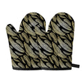 Gold And Black Feather Pattern Print Oven Mitts
