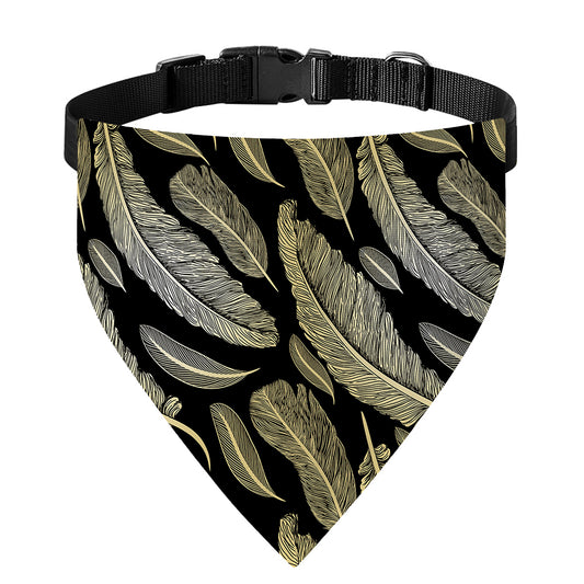 Gold And Black Feather Pattern Print Over The Collar Dog Bandana