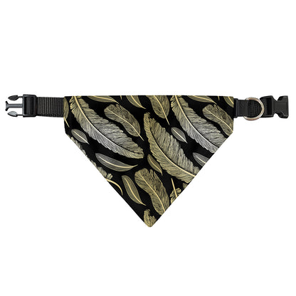 Gold And Black Feather Pattern Print Over The Collar Dog Bandana