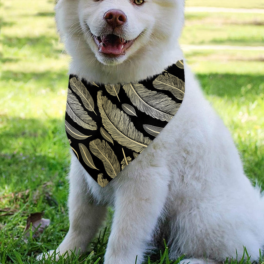 Gold And Black Feather Pattern Print Over The Collar Dog Bandana