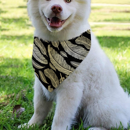 Gold And Black Feather Pattern Print Over The Collar Dog Bandana