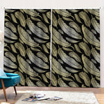 Gold And Black Feather Pattern Print Pencil Pleat Curtains