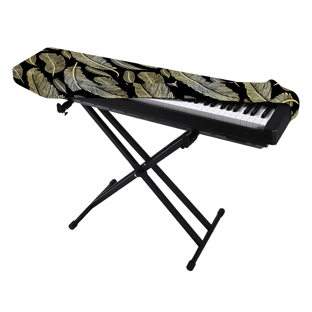 Gold And Black Feather Pattern Print Piano Keyboard Cover