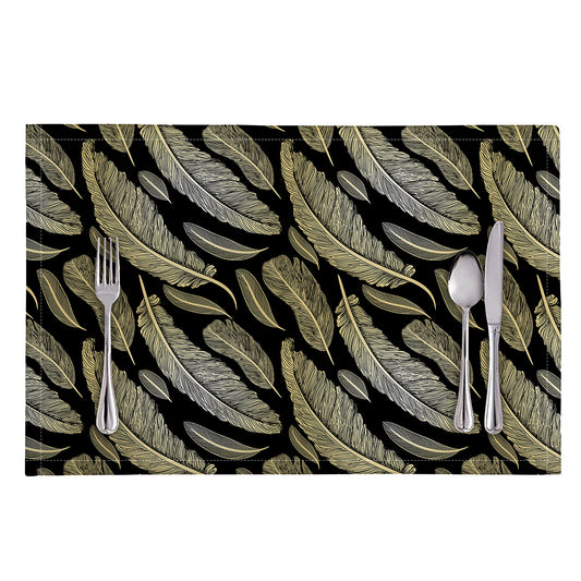 Gold And Black Feather Pattern Print Placemat
