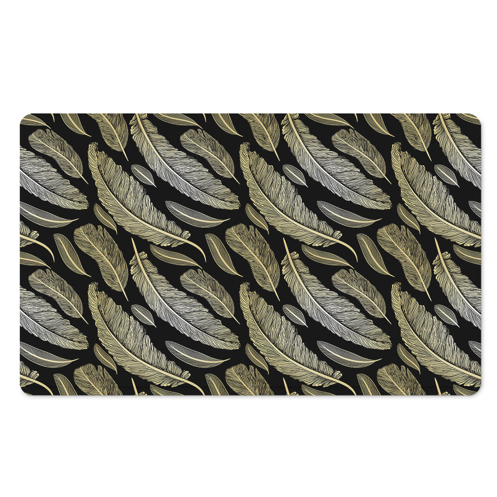 Gold And Black Feather Pattern Print Polyester Doormat