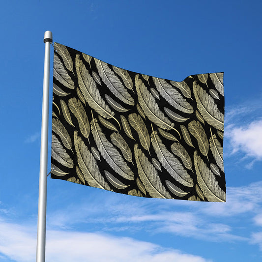 Gold And Black Feather Pattern Print Polyester Flag