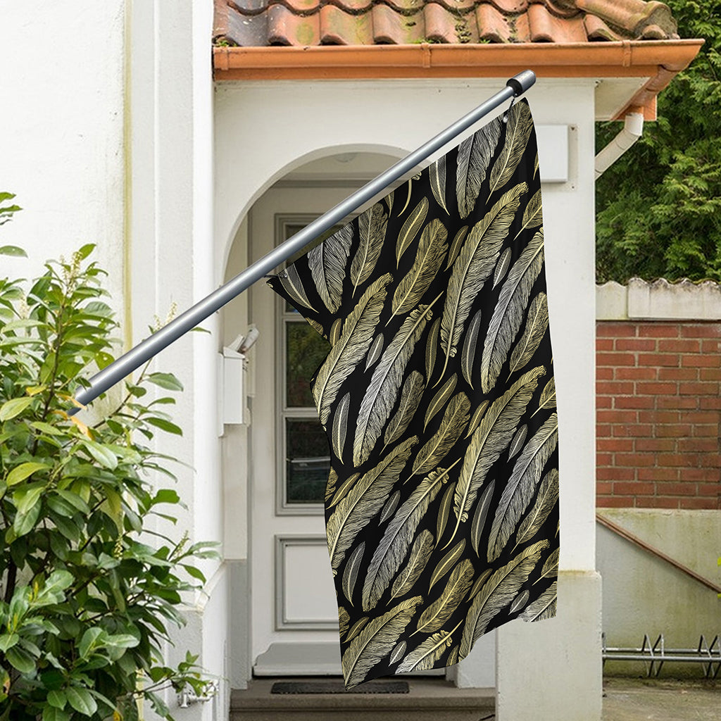 Gold And Black Feather Pattern Print Polyester Flag