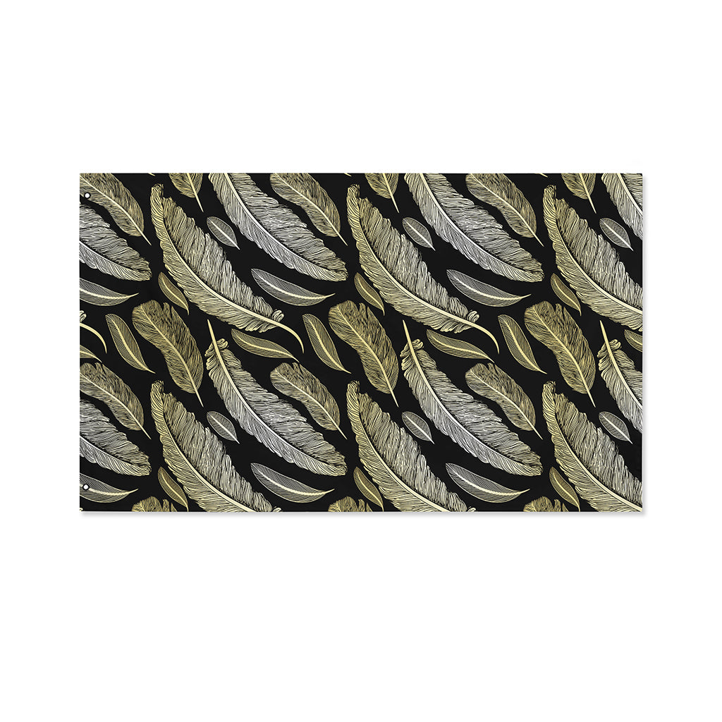 Gold And Black Feather Pattern Print Polyester Flag