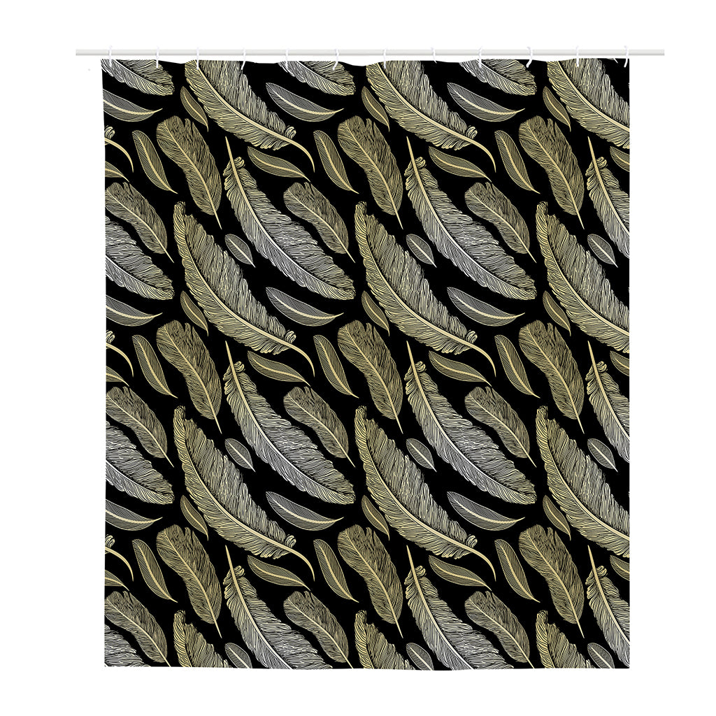 Gold And Black Feather Pattern Print Polyester Shower Curtain