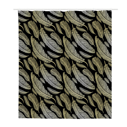 Gold And Black Feather Pattern Print Polyester Shower Curtain