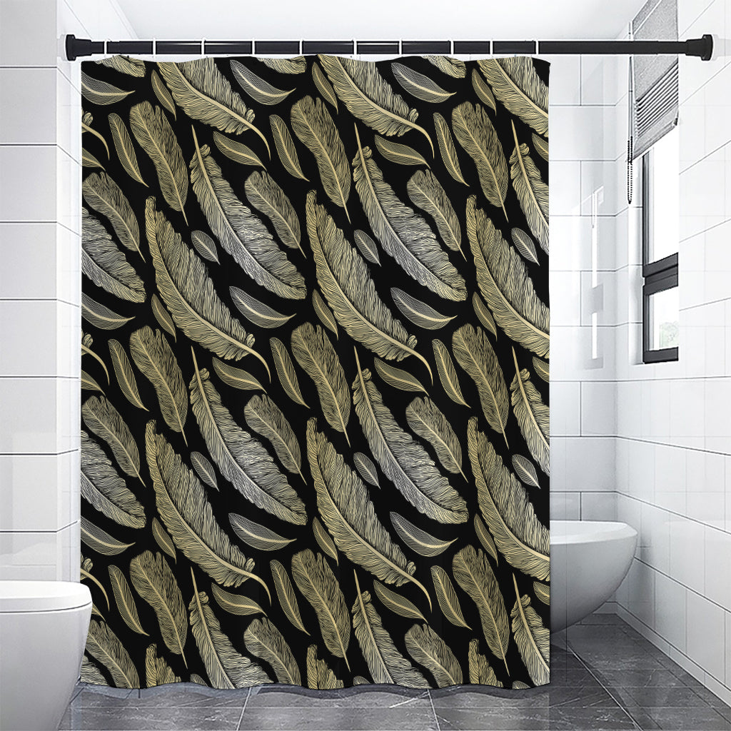 Gold And Black Feather Pattern Print Premium Shower Curtain