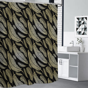 Gold And Black Feather Pattern Print Premium Shower Curtain