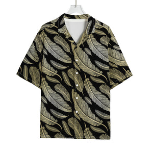 Gold And Black Feather Pattern Print Rayon Hawaiian Shirt