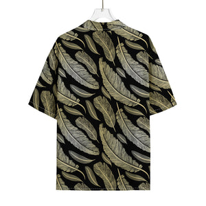 Gold And Black Feather Pattern Print Rayon Hawaiian Shirt