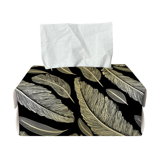 Gold And Black Feather Pattern Print Rectangle Tissue Box Cover