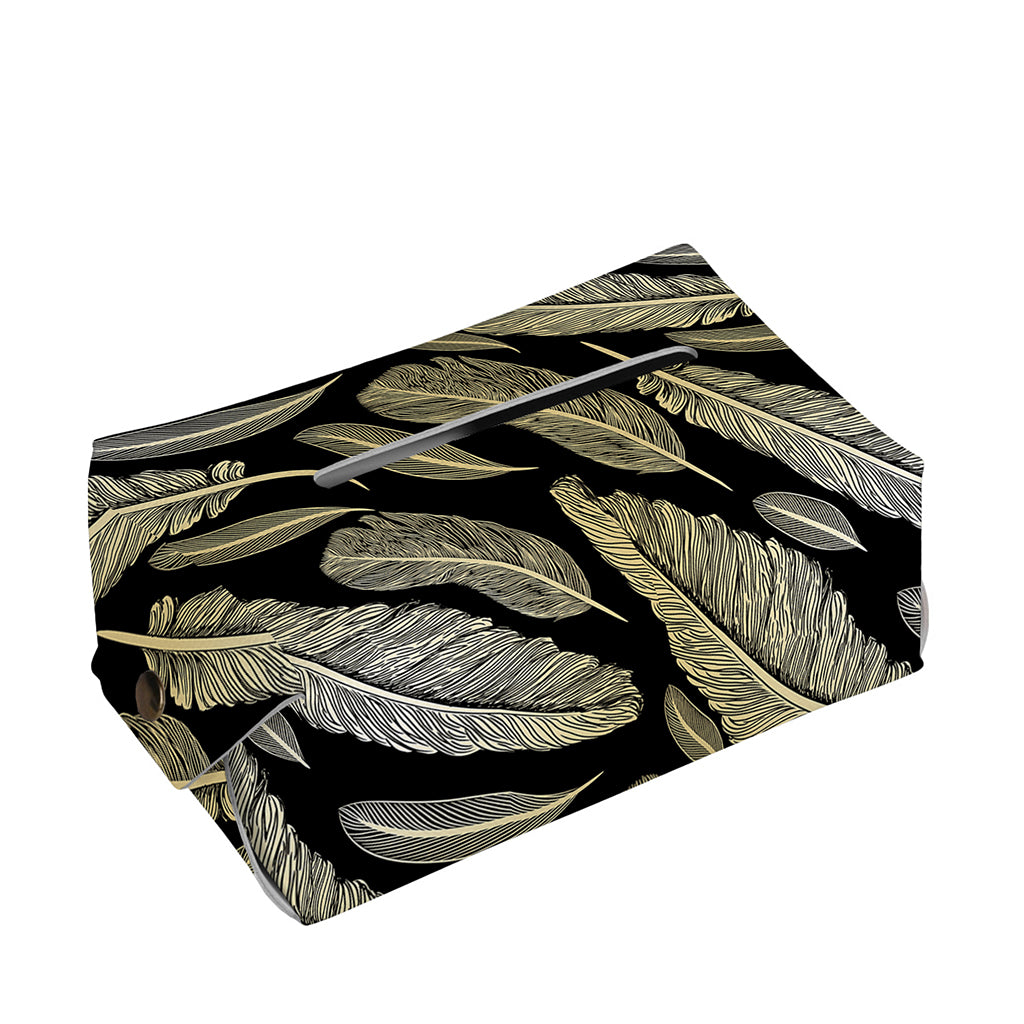 Gold And Black Feather Pattern Print Rectangle Tissue Box Cover