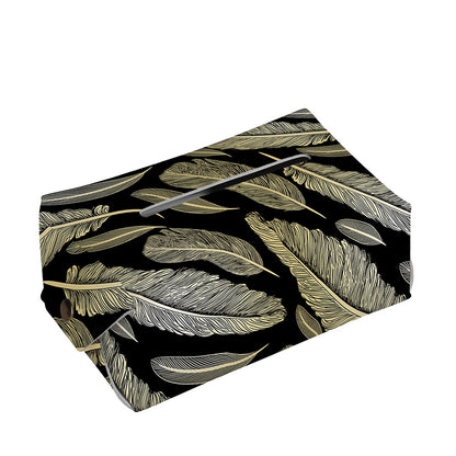 Gold And Black Feather Pattern Print Rectangle Tissue Box Cover