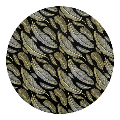 Gold And Black Feather Pattern Print Round Blanket