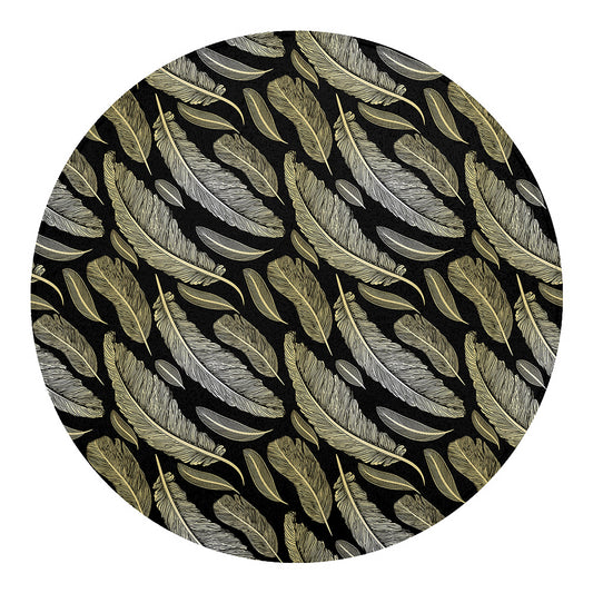 Gold And Black Feather Pattern Print Round Blanket