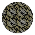 Gold And Black Feather Pattern Print Round Floor Mat