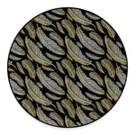 Gold And Black Feather Pattern Print Round Floor Mat