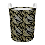 Gold And Black Feather Pattern Print Round Laundry Basket