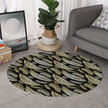 Gold And Black Feather Pattern Print Round Rug