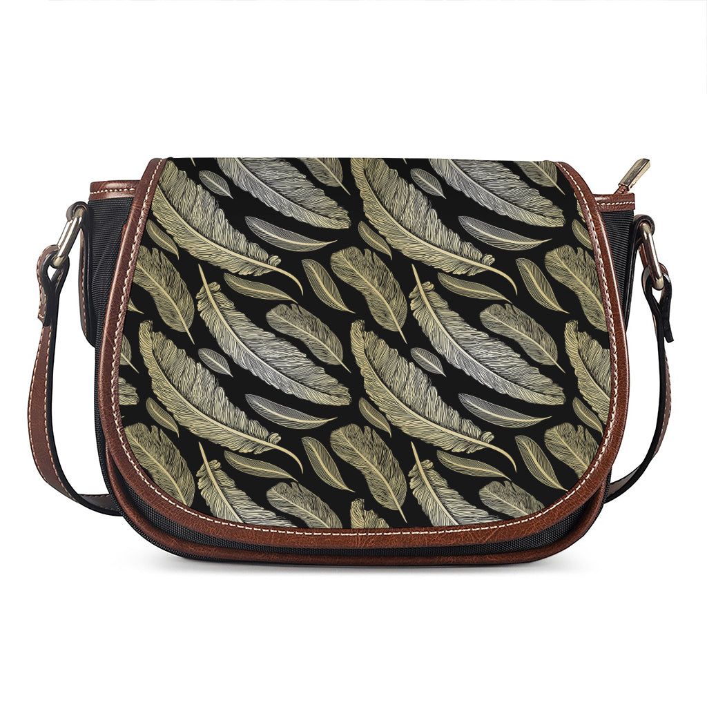 Gold And Black Feather Pattern Print Saddle Bag