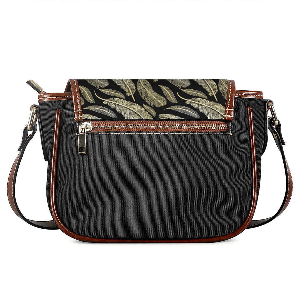 Gold And Black Feather Pattern Print Saddle Bag