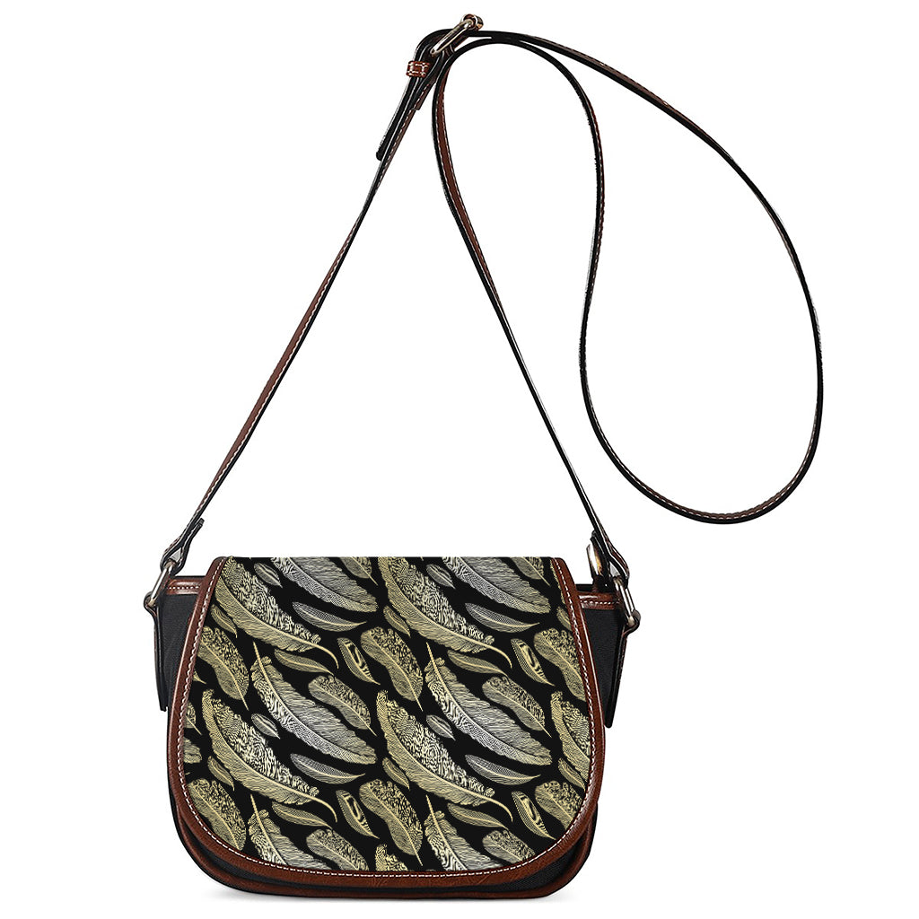 Gold And Black Feather Pattern Print Saddle Bag