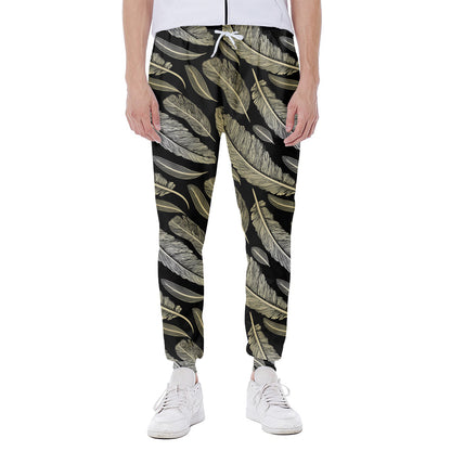Gold And Black Feather Pattern Print Scuba Joggers