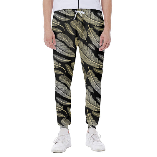 Gold And Black Feather Pattern Print Scuba Joggers