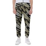 Gold And Black Feather Pattern Print Scuba Joggers