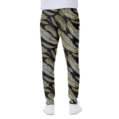 Gold And Black Feather Pattern Print Scuba Joggers