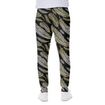 Gold And Black Feather Pattern Print Scuba Joggers
