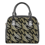 Gold And Black Feather Pattern Print Shoulder Handbag