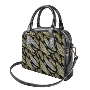 Gold And Black Feather Pattern Print Shoulder Handbag