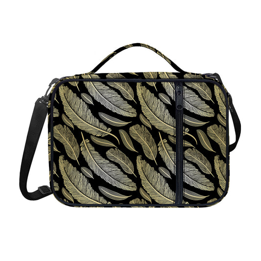 Gold And Black Feather Pattern Print Shoulder Strap Bible Bag
