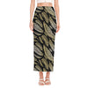 Gold And Black Feather Pattern Print Side Slit Maxi Skirt