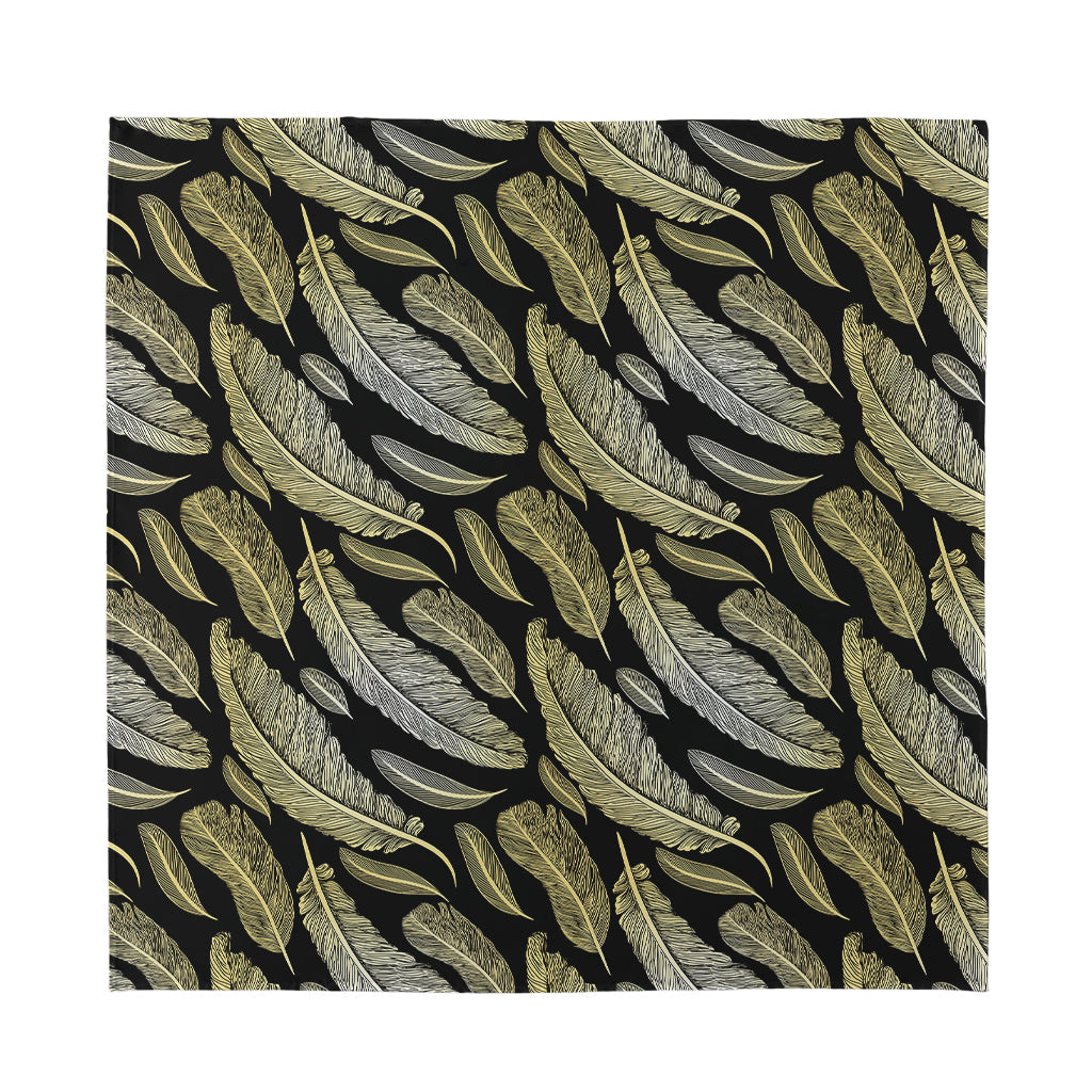 Gold And Black Feather Pattern Print Silk Bandana