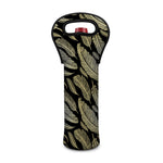Gold And Black Feather Pattern Print Single Neoprene Wine Tote