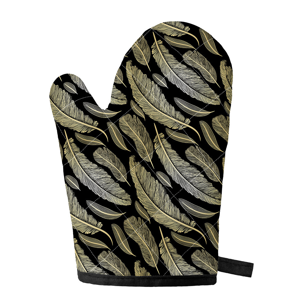 Gold And Black Feather Pattern Print Single Oven Mitt