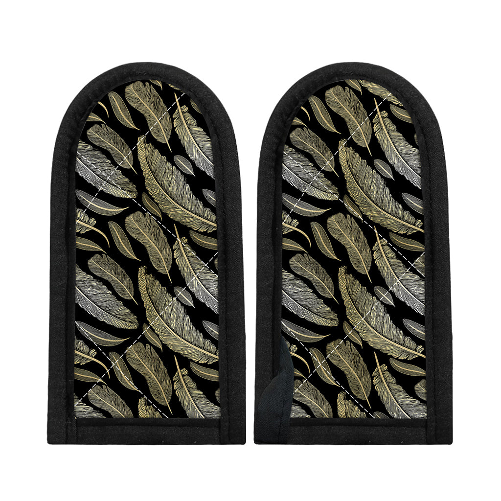 Gold And Black Feather Pattern Print Skillet Handle Cover