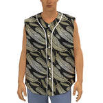 Gold And Black Feather Pattern Print Sleeveless Baseball Jersey